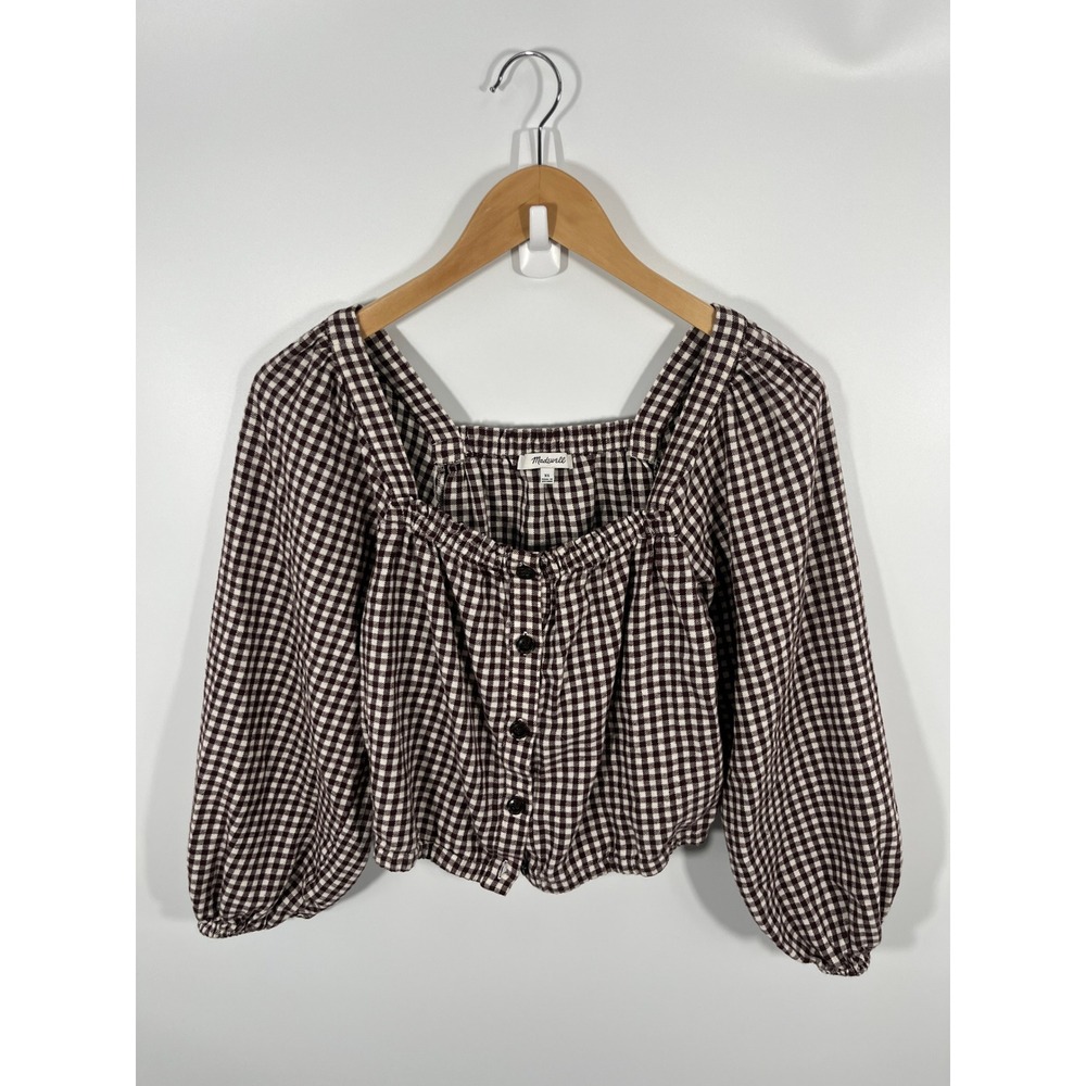 Madewell Womens Top XS Brown Gingham Cottagecore Boho Granola 100% Cotton - Picture 1 of 9
